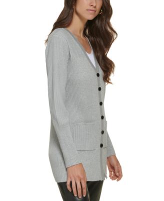 Ribbed Lurex V-Neck Cardigan 