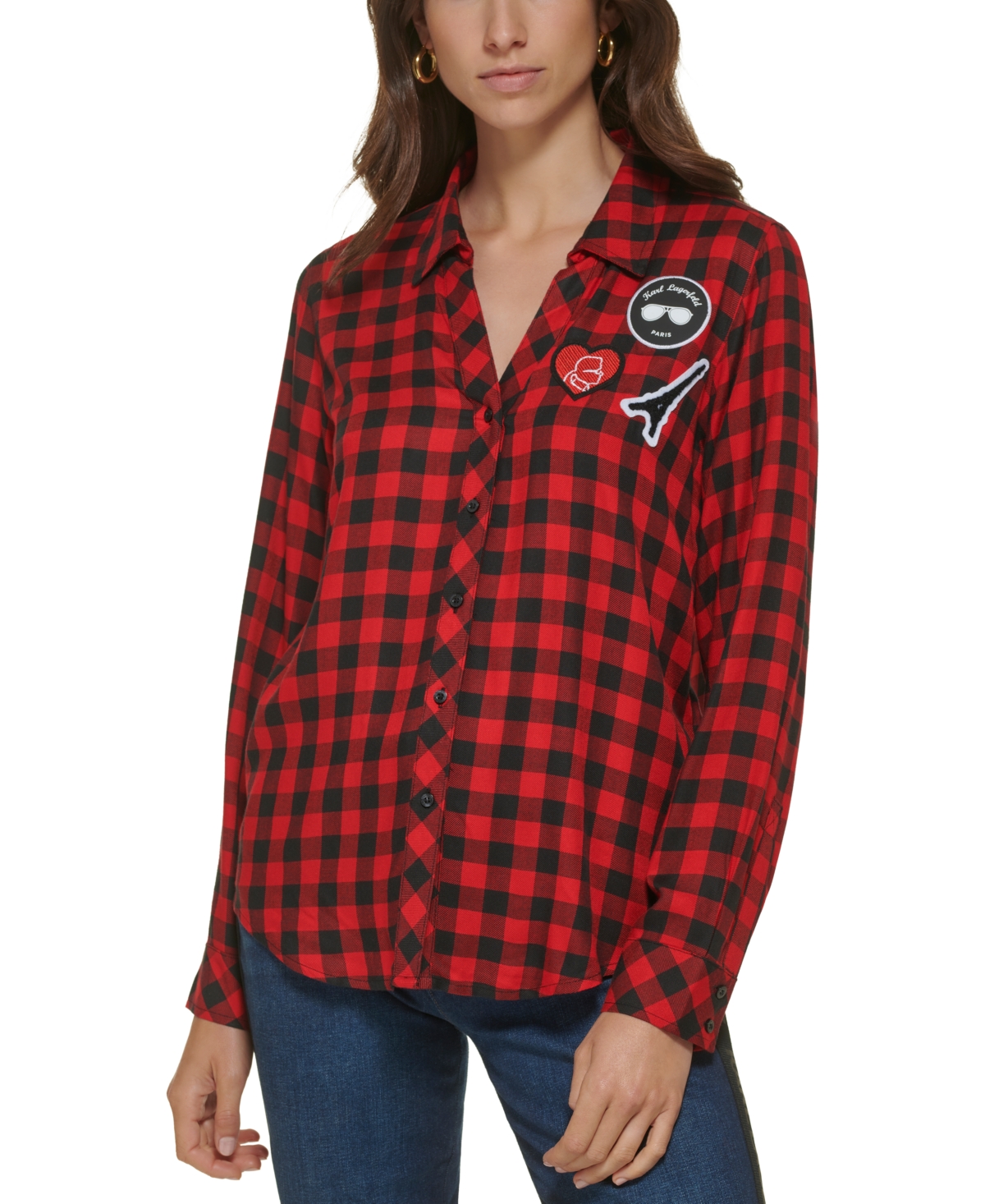 Karl Lagerfeld Paris Women's Cotton Poplin Colorblocked Shirt