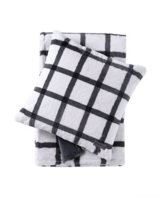 CLOSEOUT! Plaid Faux Fur 2-Pc. Throw, 50" x 60" & Decorative Pillow, 20" x 20" Set