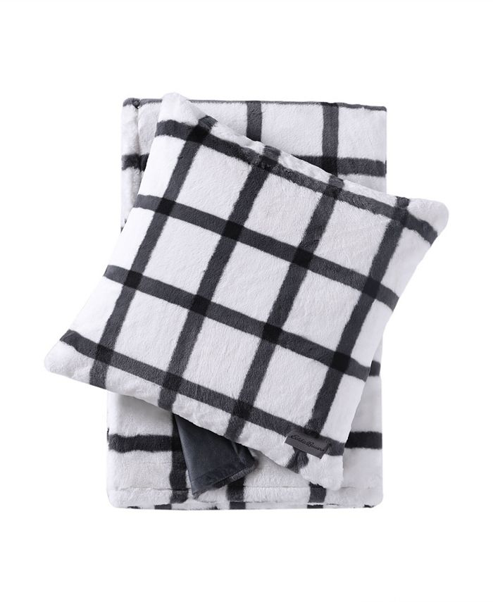 Eddie Bauer Plaid Faux Fur Throw, 50" x 60" Pillow Set, 2 Piece Macy's