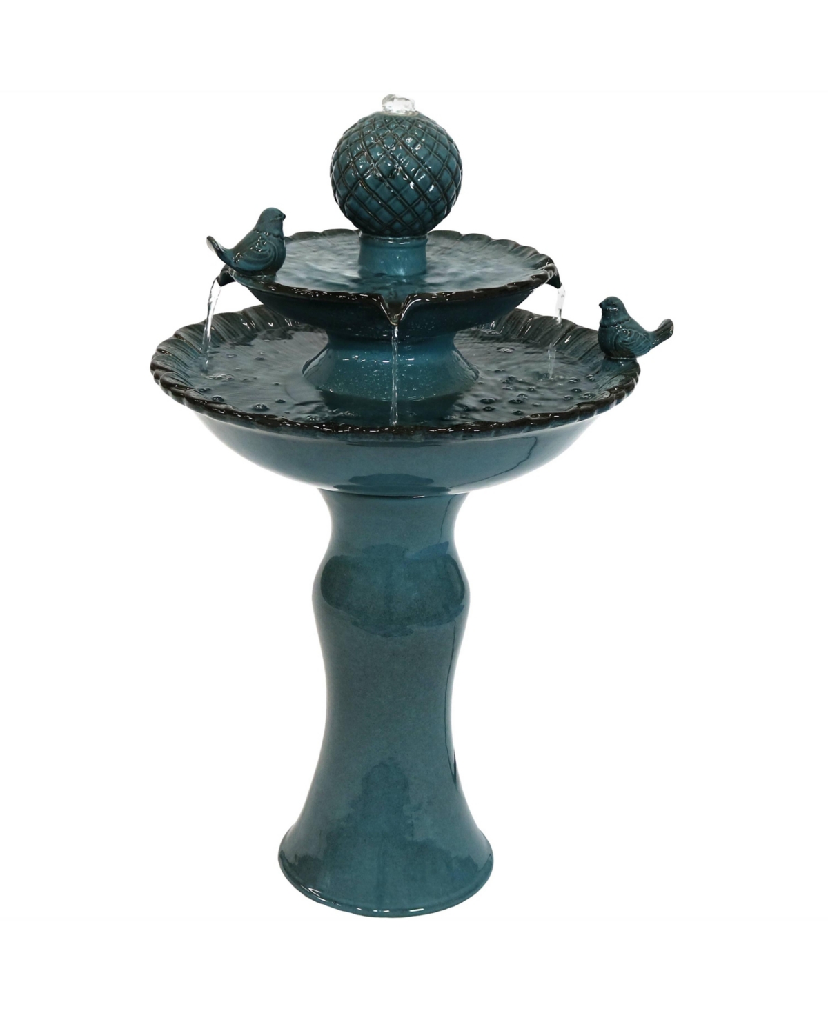 Resting Birds Ceramic Outdoor 2-Tier Water Fountain - Blue