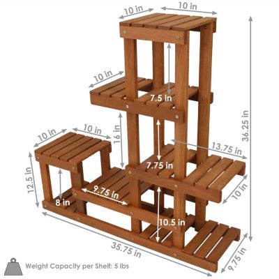 36-Inch Meranti Wood Indoor/Outdoor Multi-Tiered Plant Stand with Teak Oil Finish