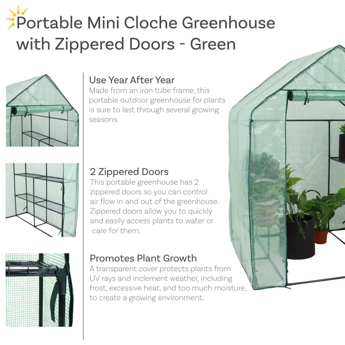 Sunnydaze Decor Iron Pe Cover Walk-In Greenhouse with 4 Shelves -- Green
