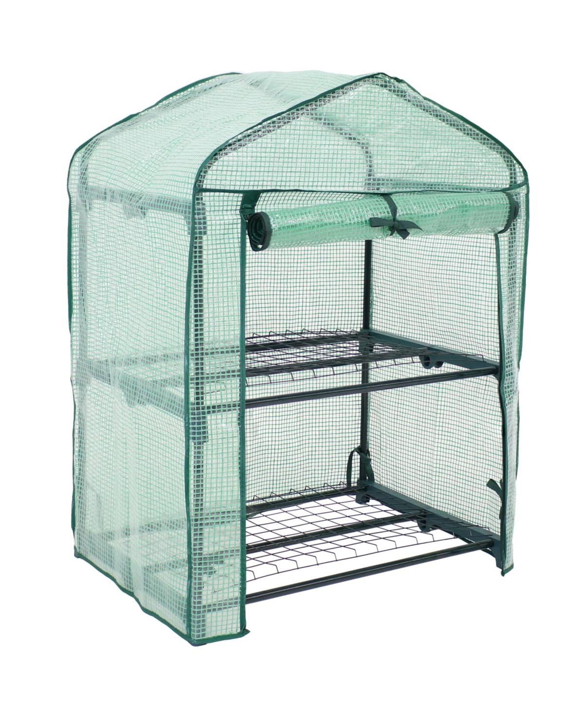 2-Tier Steel Pvc Cover Mini Greenhouse and Roll-Up Zipper - Green - Green