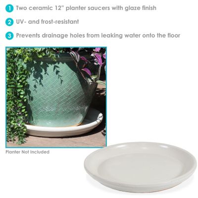 Outdoor/Indoor High-Fired Glazed UV- and Frost-Resistant Ceramic Flower Pot Planter Saucers - 2-Pack