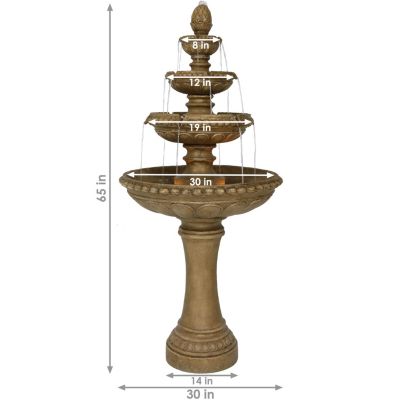 65"H Electric Resin and Concrete 4-Tier Eggshell Edge Outdoor Water Fountain with LED Lights