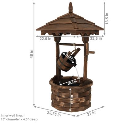 Old-Fashioned Wooden Wishing Well Water Fountain - Outdoor Garden Fountain Waterfall Feature - 48 Inch Tall