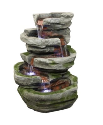 31"H Electric Polyresin and Fiberglass Lighted Cobblestone Waterfall Outdoor Water Fountain with LED Lights