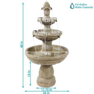 48"H Electric Fiberglass 3-Tier Outdoor Water Fountain