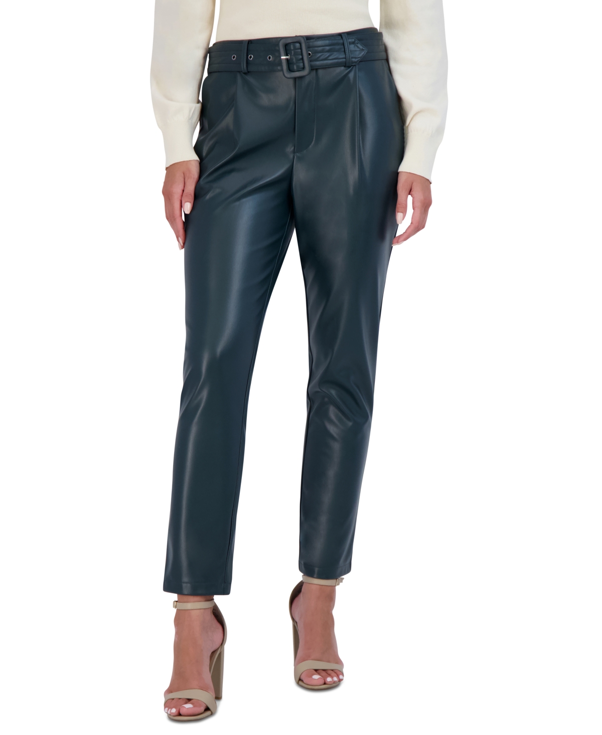 BCBGeneration Women's Belted High Rise Faux Leather Pants