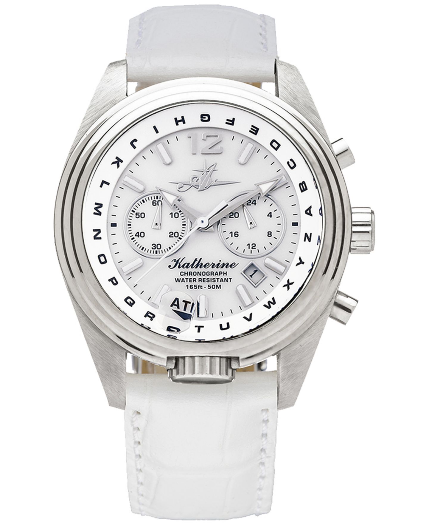 Женские часы Abingdon Co. Katherine Chronograph White Leather Strap Steel Watch 40mm — фото 1
