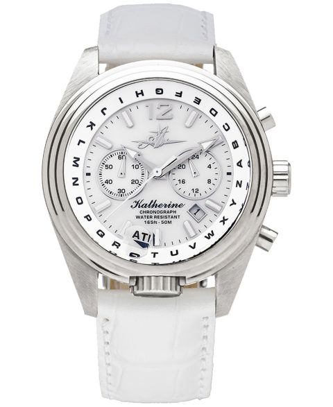 Женские часы Abingdon Co. Katherine Chronograph White Leather Strap Steel Watch 40mm