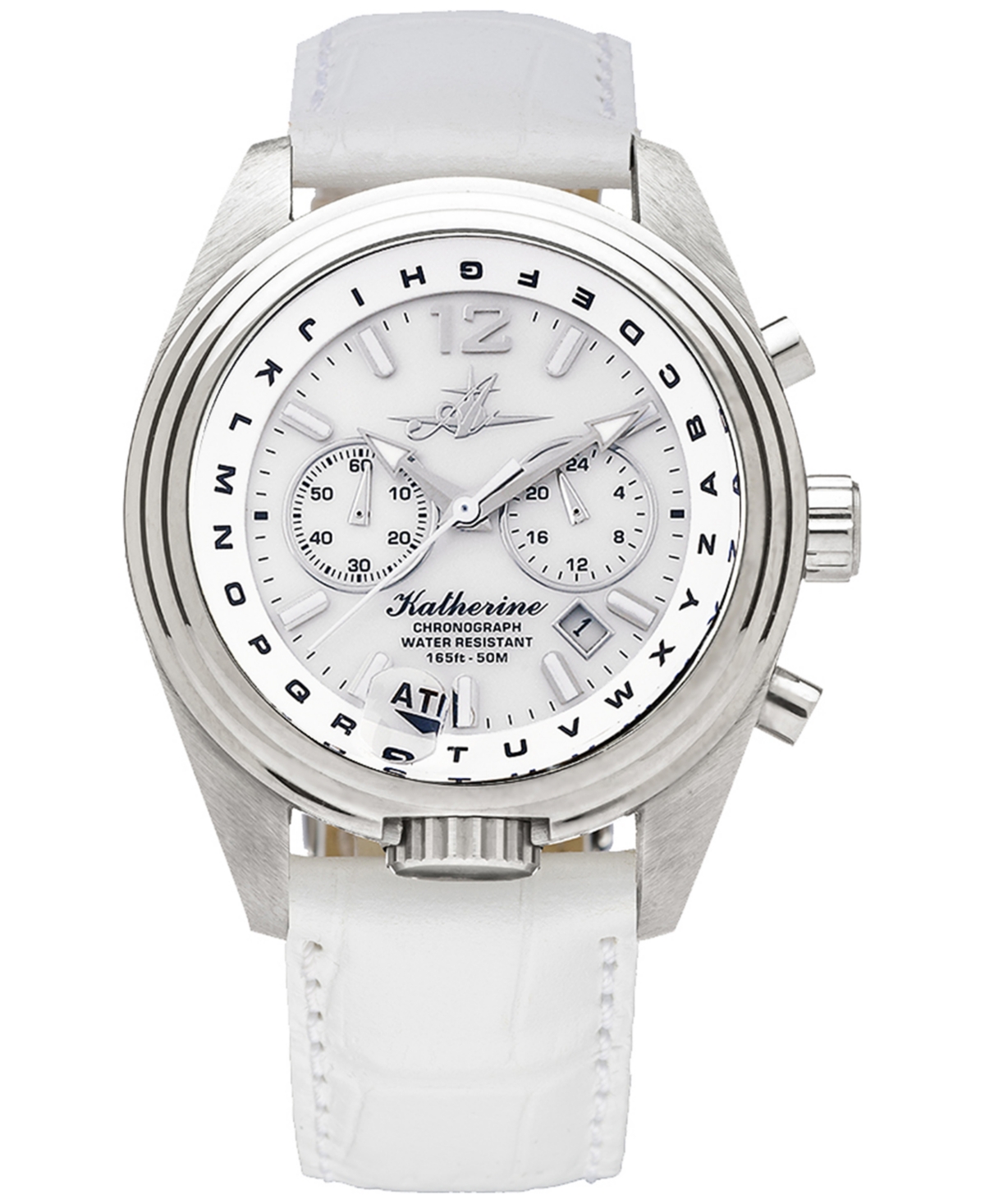 Abingdon Co. Women's Katherine Chronograph White Leather Strap Steel Watch 40mm In Pearl White