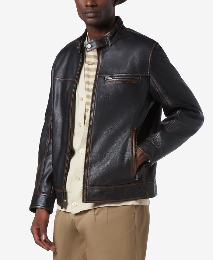Marc New York Men's Caruso Leather Racer Jacket with Distressed Seaming