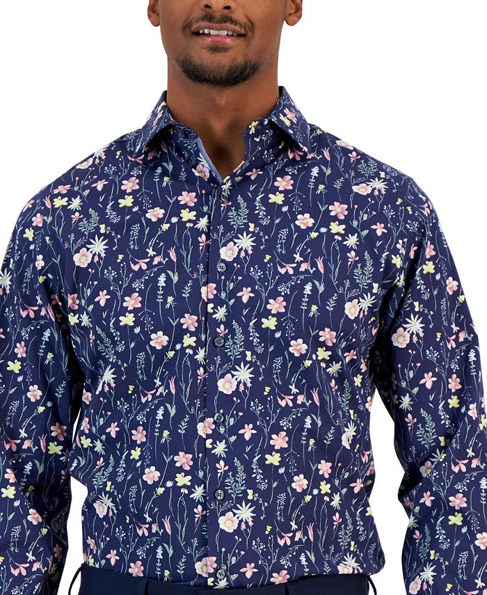 Bar III Men's Slim Fit Floral Print Dress Shirt, Created for Macy's