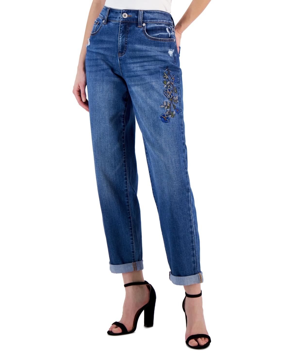  Inc International Concepts Women's High Rise Embellished Cuffed Boyfriend Jeans, Created for Macy's