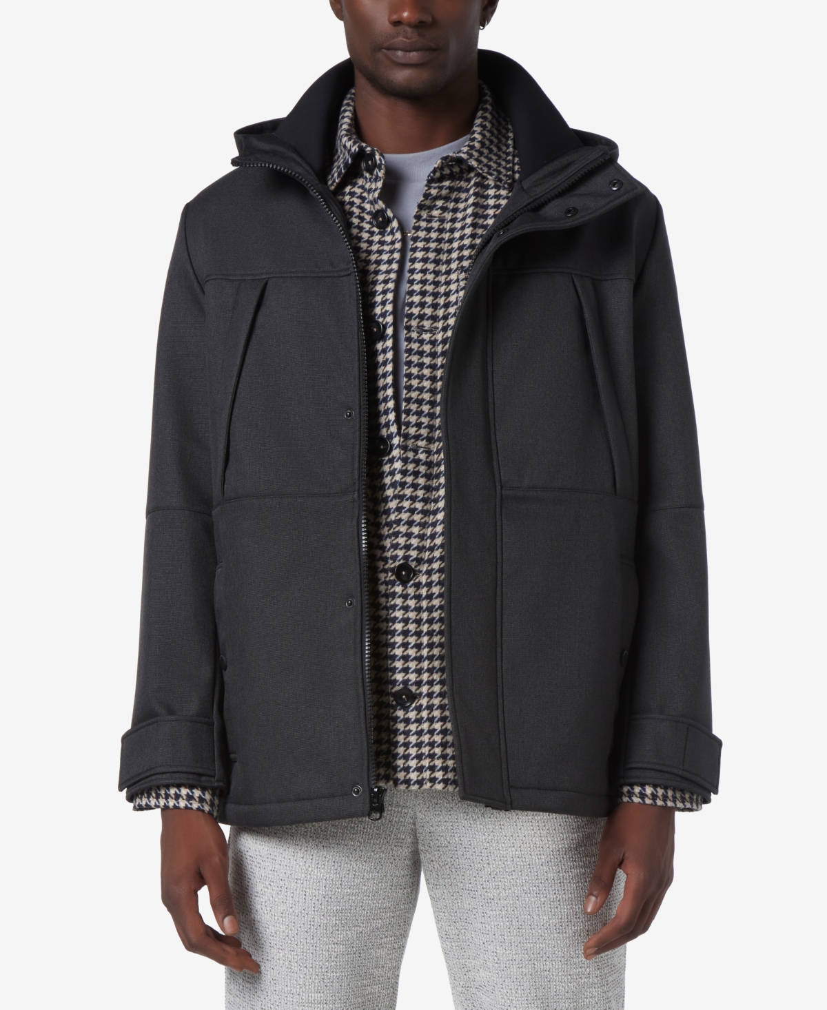 Marc New York Men's Tompkins Micro-houndstooth Fleece-lined Soft Shell Hooded Parka In Black