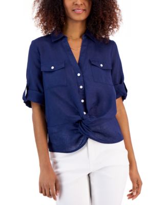 I.N.C. International Concepts Women s Linen Twist Hem Blouse Created for Macy s Macy s