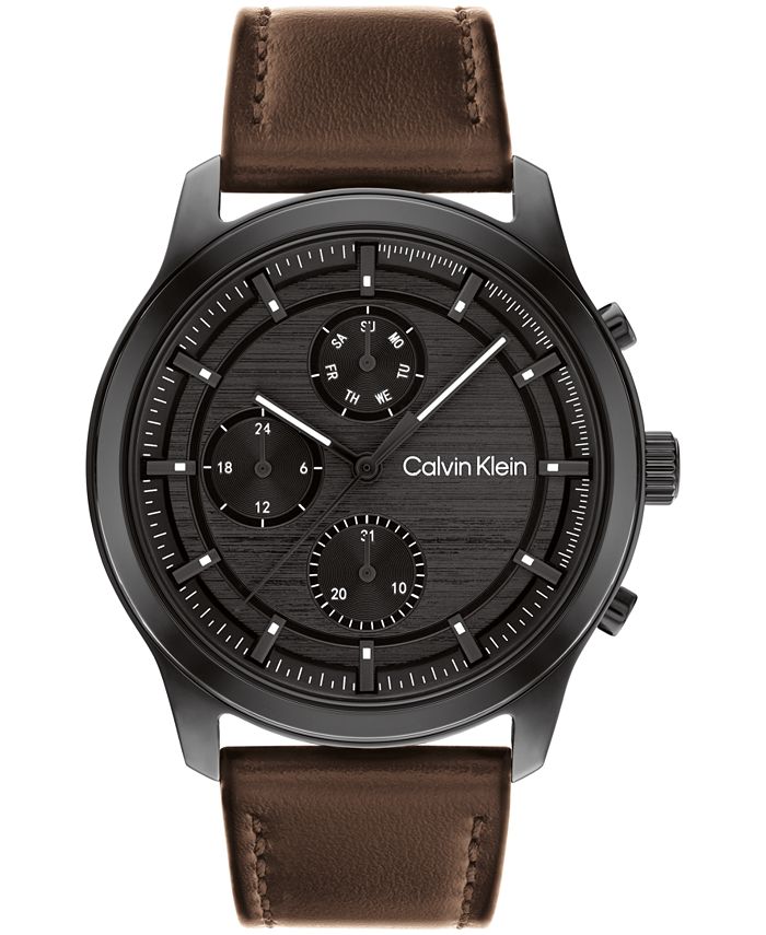 Calvin Klein Men's Brown Leather Strap Watch 44mm Macy's
