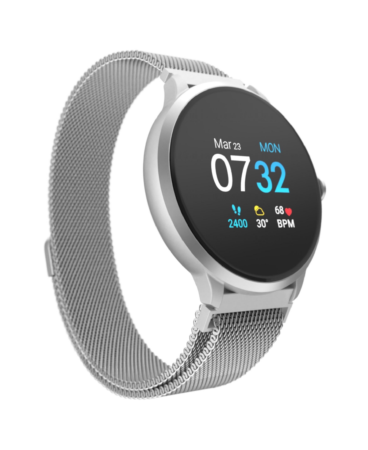Itouch Sport 3 Unisex Touchscreen Smartwatch: Silver Case with Silver Mesh Strap 45mm