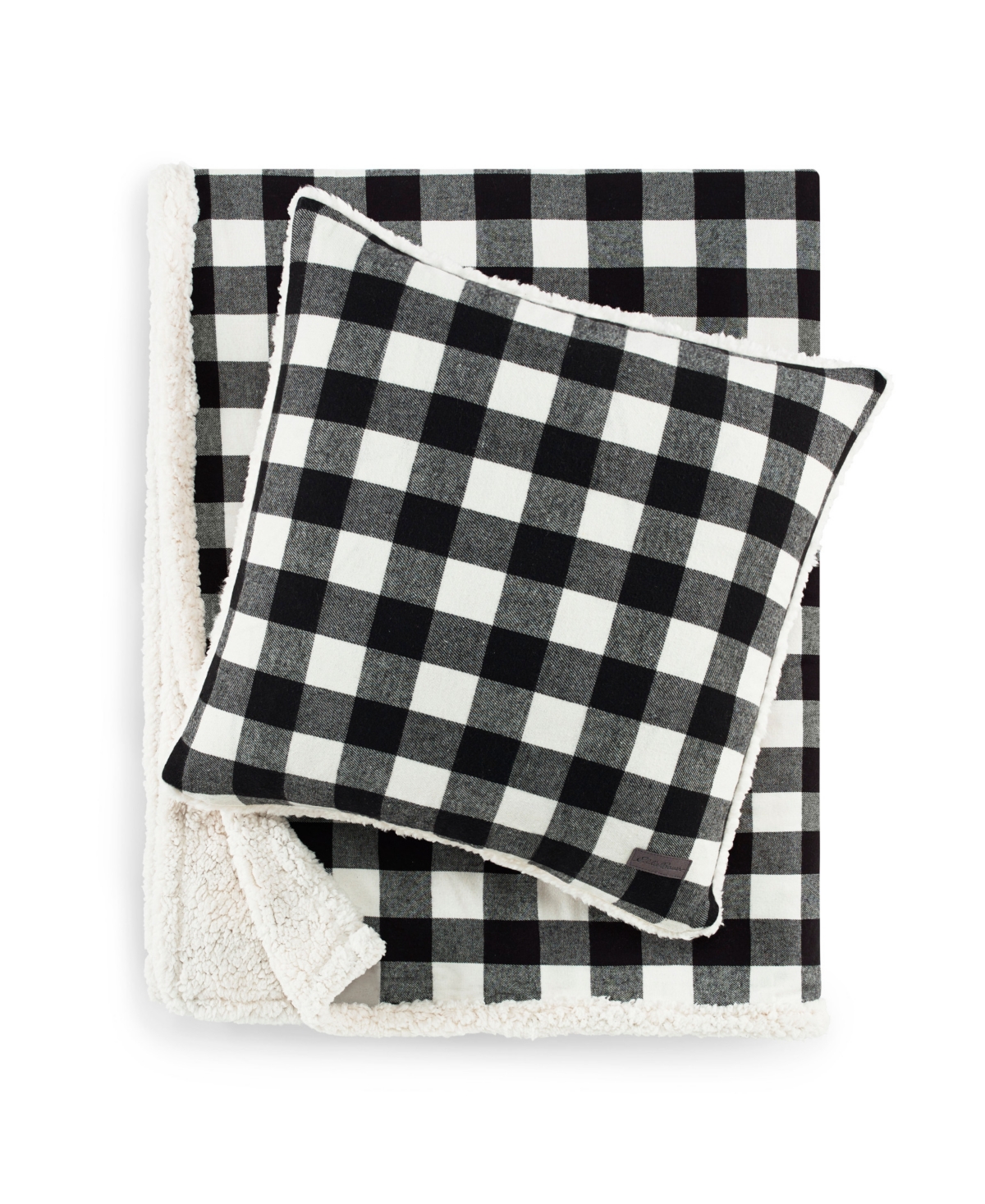 Eddie Bauer Closeout!  Cabin Plaid Cotton Yarn Dyed Flannel Throw Pillow And Blanket Set In Black