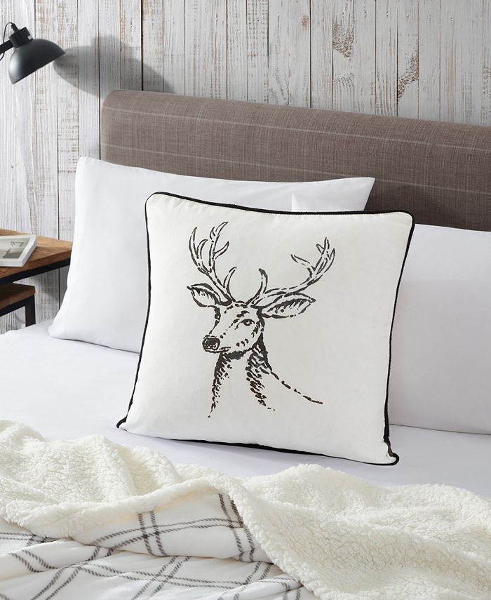 Eddie Bauer Winter Morning Stag Cotton Square Decorative Pillow, 20" X