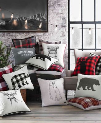 CLOSEOUT! Cabin Plaid Stag Head Cotton Yarn Dye Flannel Reversible Decortive Pillow, 20" x 20"