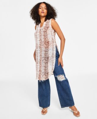 Bar III - Women's Snakeskin-Print Sleeveless Tunic Top