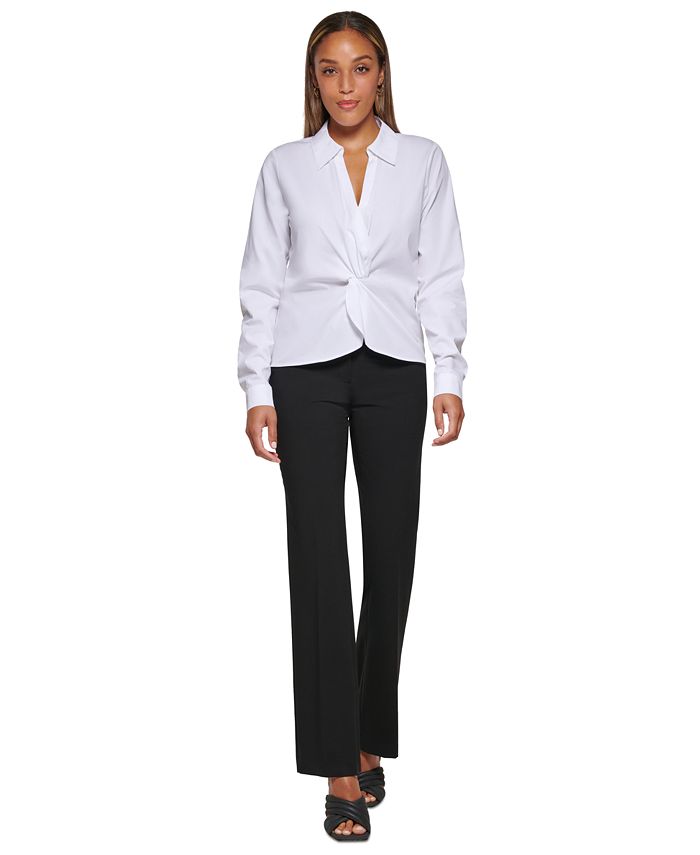 Calvin Klein Twist Sleeve Shirt Women\'s Macy\'s Front Collared - Long