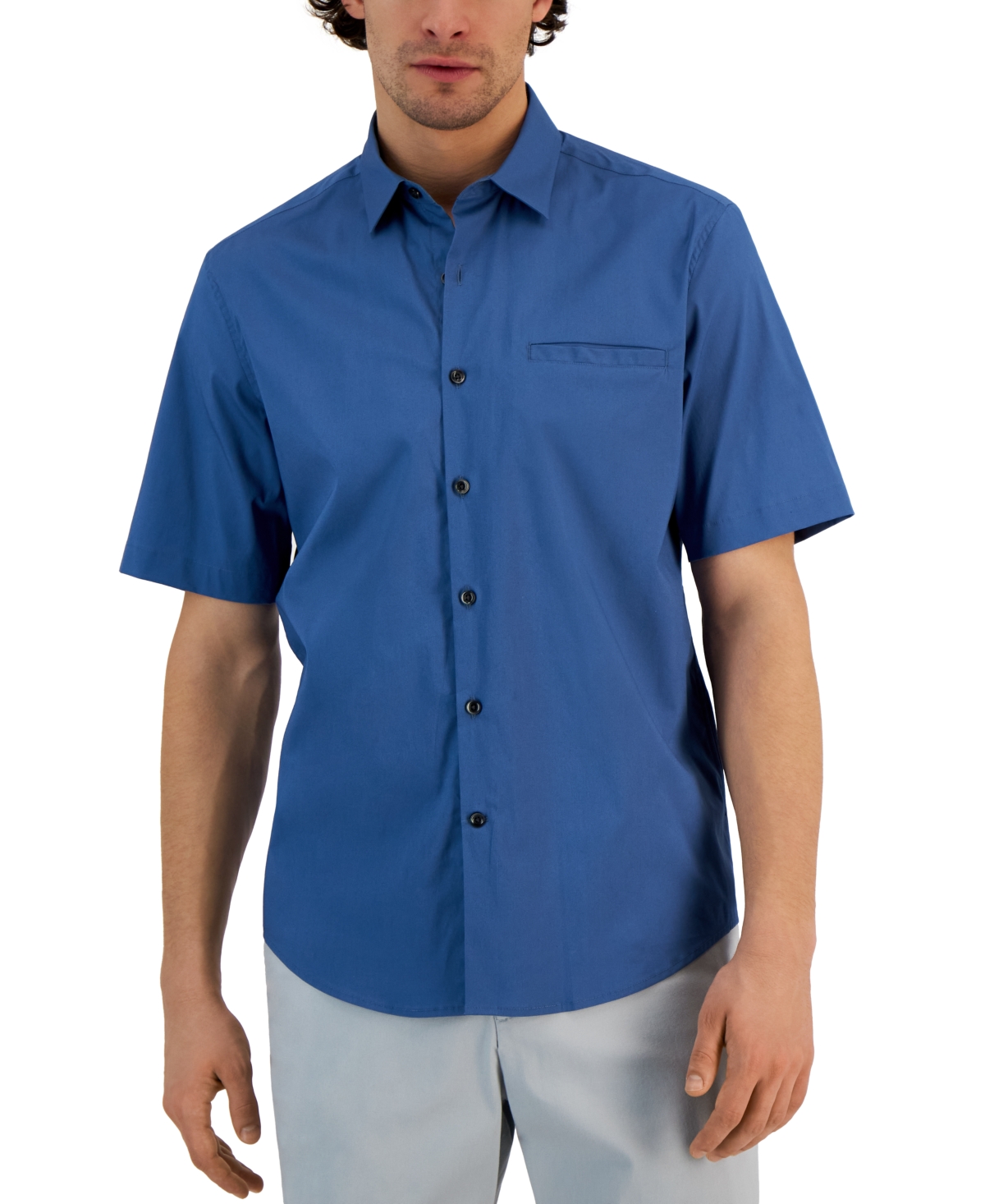 Alfani Men's Modern Classic-fit Stretch Solid Button-down Shirt, Created For Macy's In Moonlight Blue