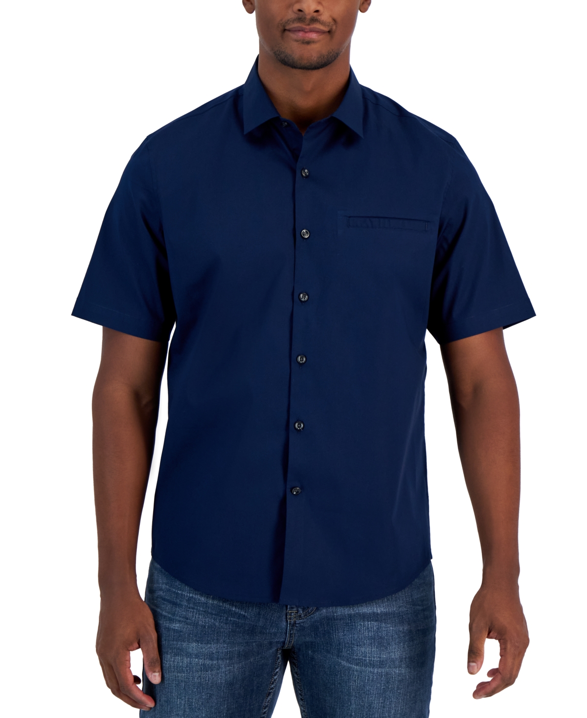 Alfani Men's Modern Classic-fit Stretch Solid Button-down Shirt, Created For Macy's In Neo Navy