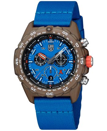 Men's Swiss Chronograph Bear Grylls Survival Eco Master Series Blue  Recycled Ocean Material Strap Watch 45mm