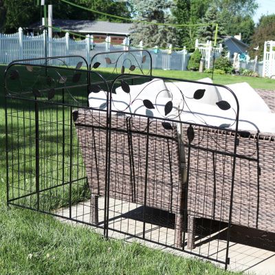 Winding Vines 10-Foot 4-Piece Steel Decorative Garden Fence Panels - 30" W x 36" H Per Panel - Black