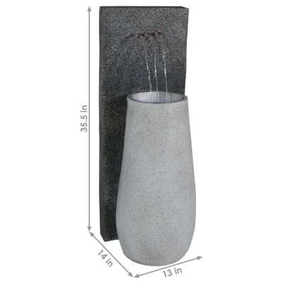 Three Stream Monterno 35-Inch Outdoor Water Fountain with LED Lights - Resin - Electric Submersible Pump