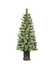 Pre-Lit Potted Natural Pine Artificial Christmas Tree with 70 Lights, 4.5'
