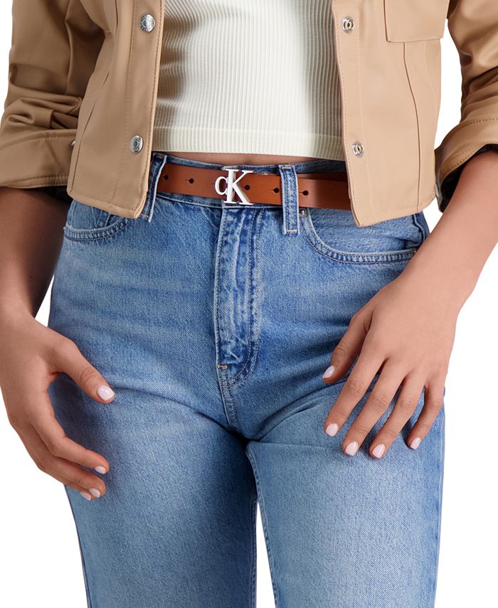 Calvin Klein Jeans Monogram Leather Belt in Black