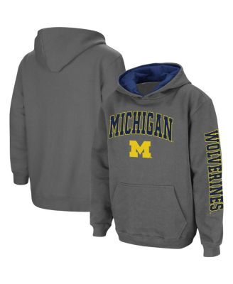 Youth Boys Charcoal Michigan Wolverines 2-Hit Team Pullover Hoodie