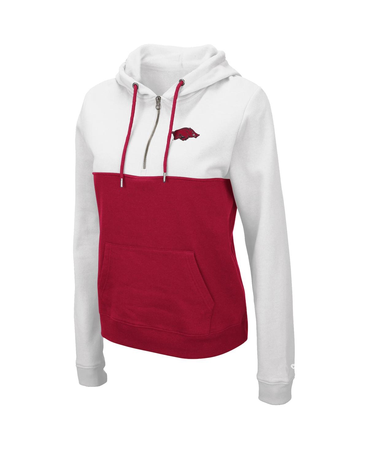 Women's Colosseumand Cardinal Arkansas Razorbacks Aidan Half-Zip Hoodie - White, Cardinal