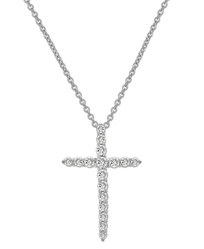 Macy's Diamond Cross Pendant Necklace (1/4 ct. t.w.) in Platinum, 18 ...