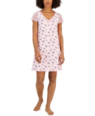 Charter Club - Women's Printed Lace-Sleeve Chemise
