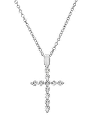 Macy's - Diamond Cross Pendant Necklace (1/6 ct. t.w.) in Platinum, 18" + 2" extender