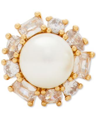 Gold-Tone Candy Shop Imitation Pearl Halo Stud Earrings
