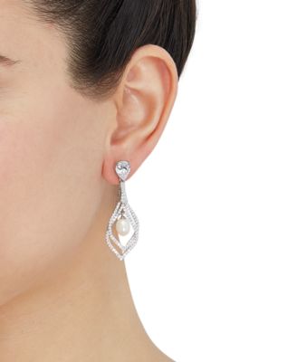 Cultured Freshwater Pearl (9 x 7mm) & Cubic Zirconia Orbital Drop Earrings in Sterling Silver