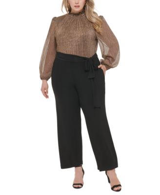 Jessica Howard - Plus Size Metallic Mock-Neck Jumpsuit