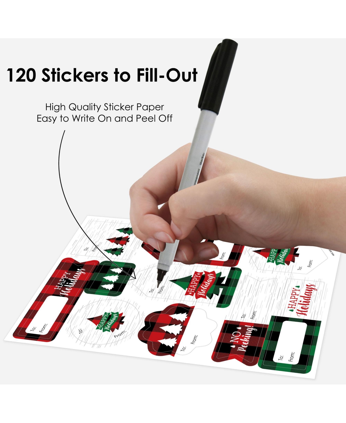 Big Dot of Happiness Holiday Plaid Trees Christmas Party Gift Tag Labels To and From 120 Stickers - Assorted Pre-Pack