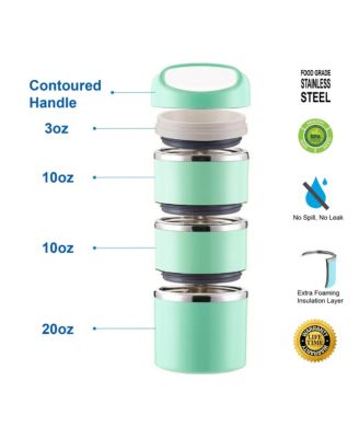 Stackable Compartment Lunch Box With Lunch Bag, Cutlery Set, Green