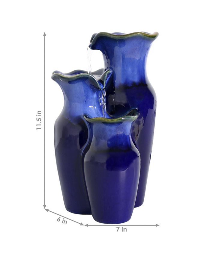 Sunnydaze Decor Tiered Blue Pitchers Ceramic Indoor Water Fountain 11