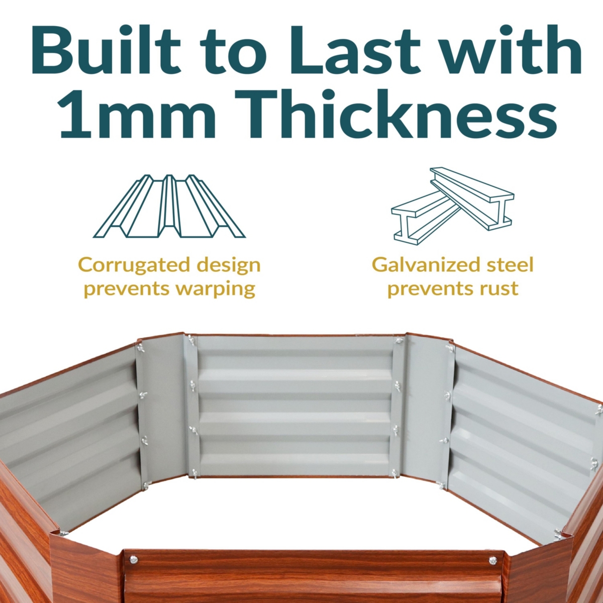 11.75" H Raised Metal Garden Bed - Galvanized Raised Garden Bed Outdoor for Vegetables and Flowers - Woodgrain