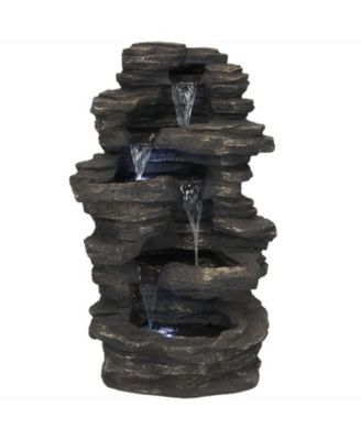 Rock Falls 39-Inch Polystone Outdoor Water Fountain with LED Lights