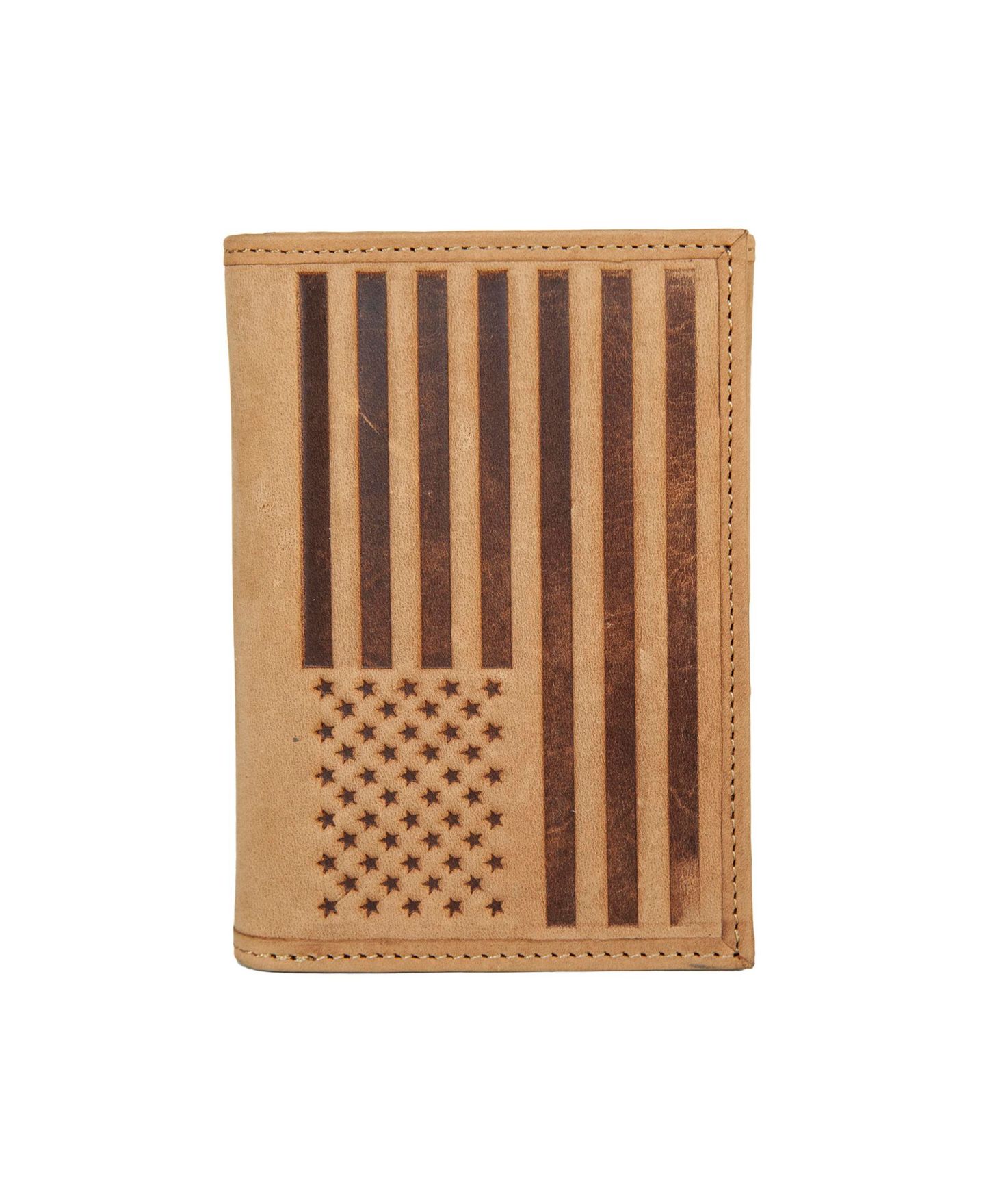Мужской кошелёк Lucky Brand Flag Embossed Leather Trifold Wallet, цвет: Рыжевато-коричневый — фото 1